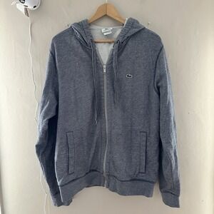 Lacoste Mens Zip Up Hoodie Size 6 (L) Gray Drawstring Pockets Knit Preppy Golf